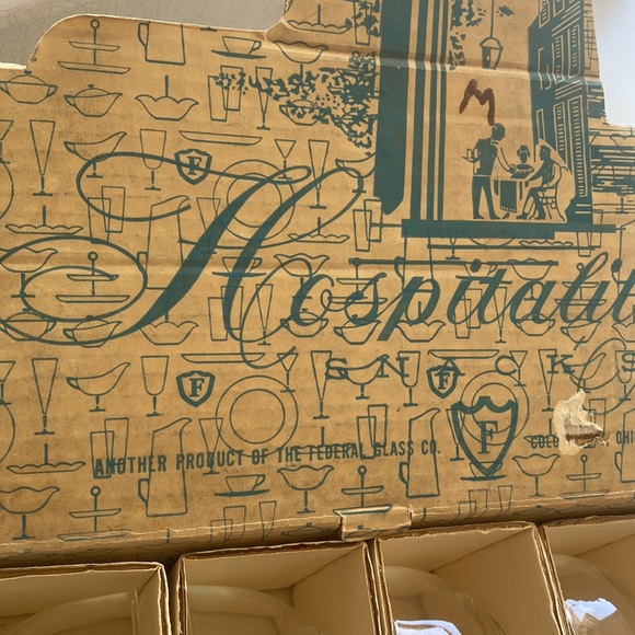 Federal glass co snack plate and mugs set. Clear glass - Picture 5 of 13